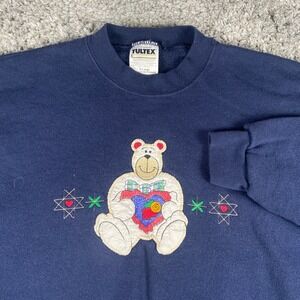 Vintage Tultex Sweatshirt Mens XL Navy Blue Polar Bear Embroidered Crewneck 90s